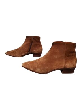 Aquatalia Brown Leather Zip-Up Ankle Booties Boots Women's Size 8, Made In Italy